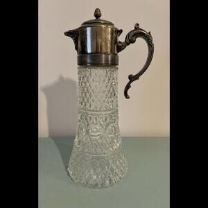 14in LEONARD Crystal Silver Plated Decanter Pitcher Carafe Diamond Cut